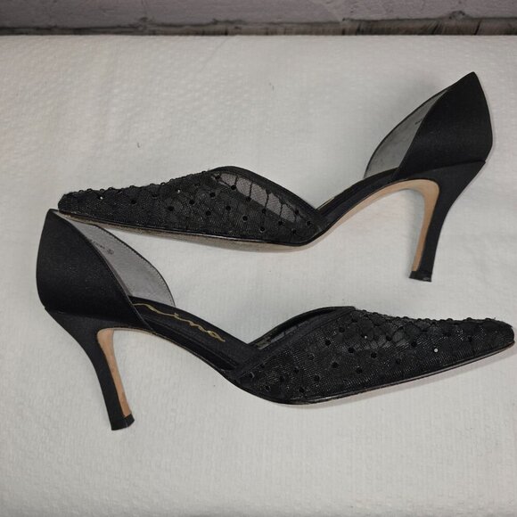 WOMENS NINA D'ORSAY PUMPS BLACK WITH MESH RHINESTONE FORMAL SIZE 7 - Picture 9 of 9